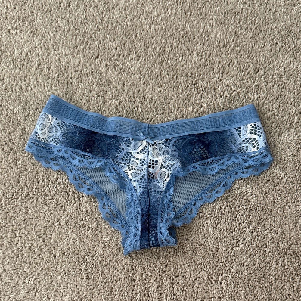 Victoria's Secret PINK Blue Lace Bikini Brief with Ivory Accents